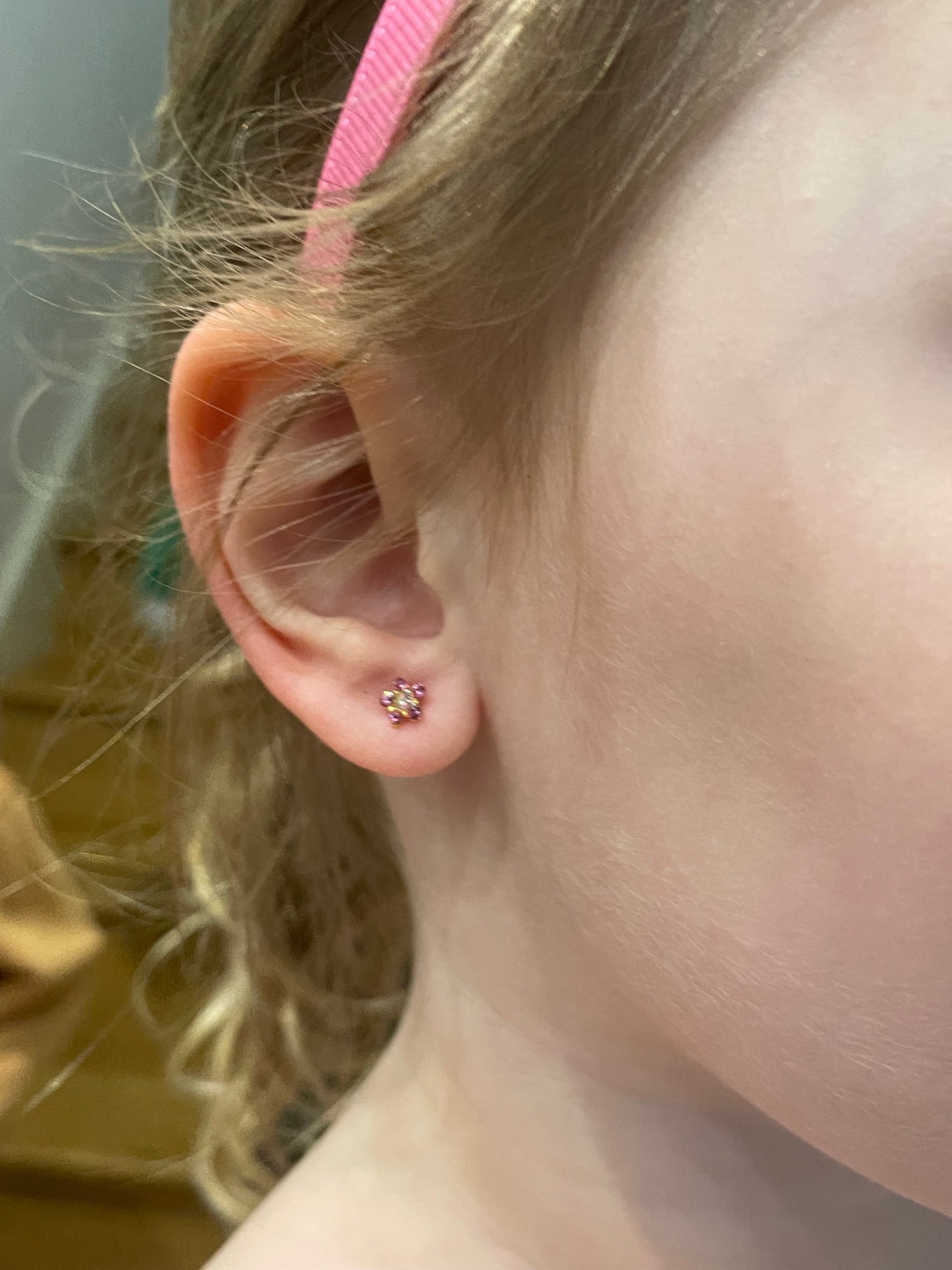 1 PR. 24 K GOLD STAR SHAPE PINK ROSE EARRING WITH ROSE CENTER