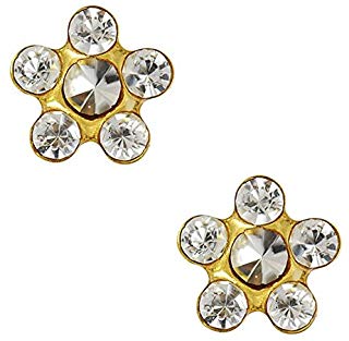 1 PR. 24 K GOLD STAR SHAPE CRYSTAL WHITE EARRING WITH CRYSTAL CENTER