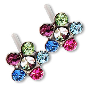 1PR 24K GOLD STAR SHAPE MULTI-COLOR EARRING WITH CRYSTAL CENTER
