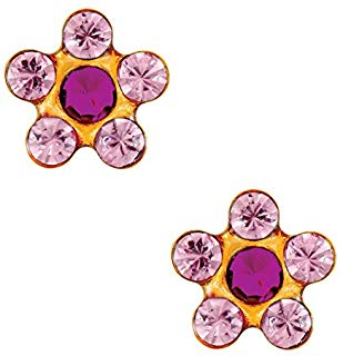1 PR. 24 K GOLD STAR SHAPE PINK ROSE EARRING WITH ROSE CENTER